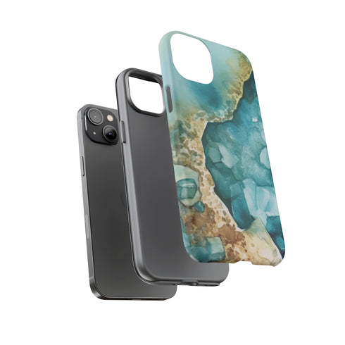 Aquamarine inspired Geode in Watercolor - Impact Resistant Phone Case